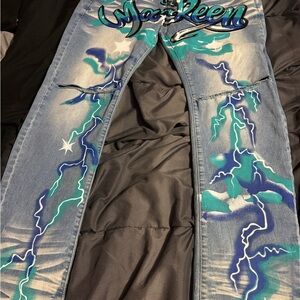 MacKeen Market Painted Denim Jacket - Teal & White Accents